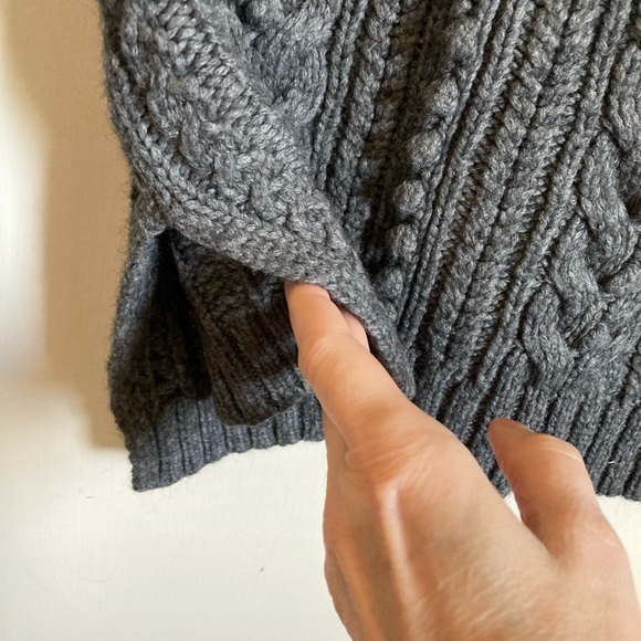 Ann Taylor Gray Cable Knit Merino Wool Blend Long Sleeve Turtleneck Sweater - Picture 7 of 8
